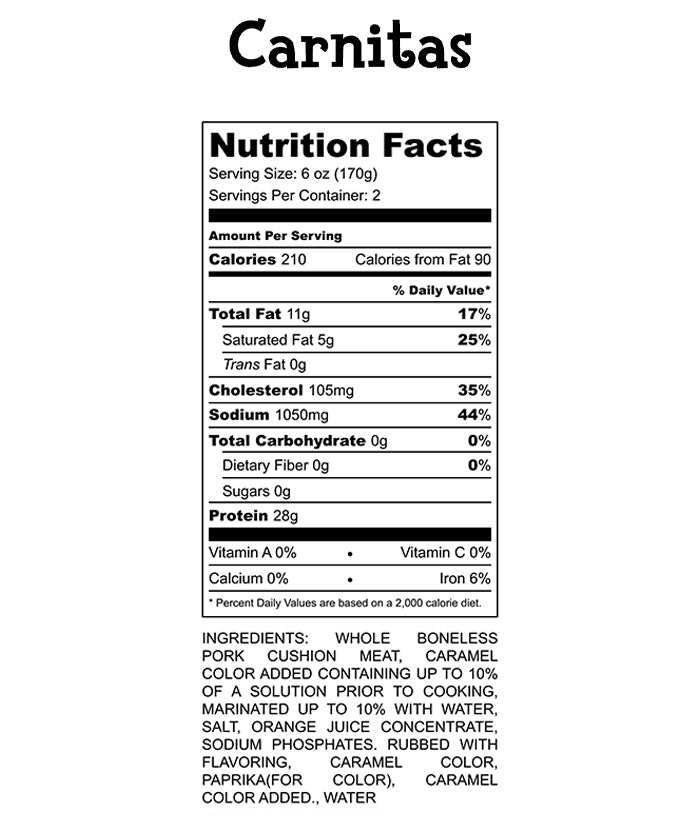 Carnitas Pork Nutrition Facts
