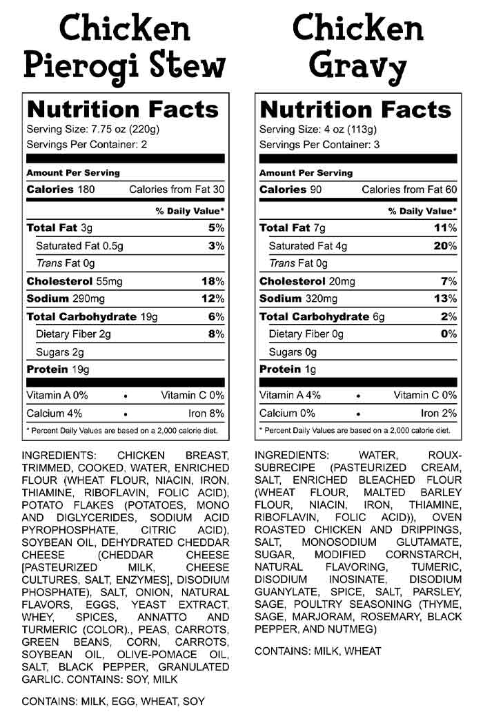 Chicken Pierogi Stew Nutrition Facts