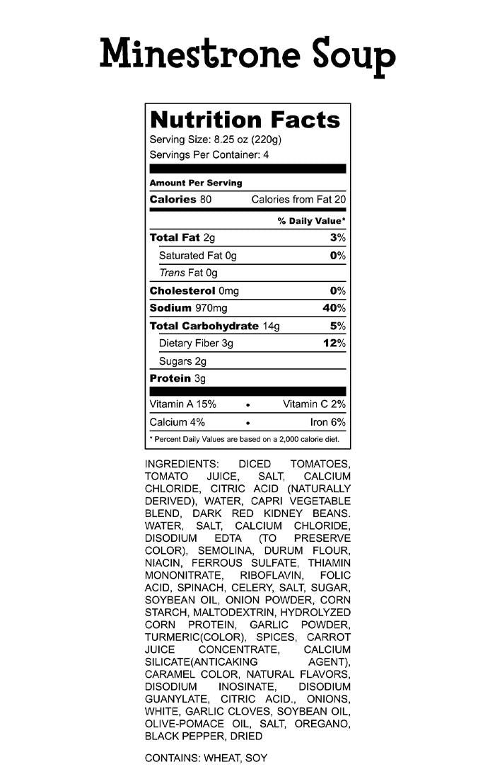 Minestrone Soup Nutrition Facts