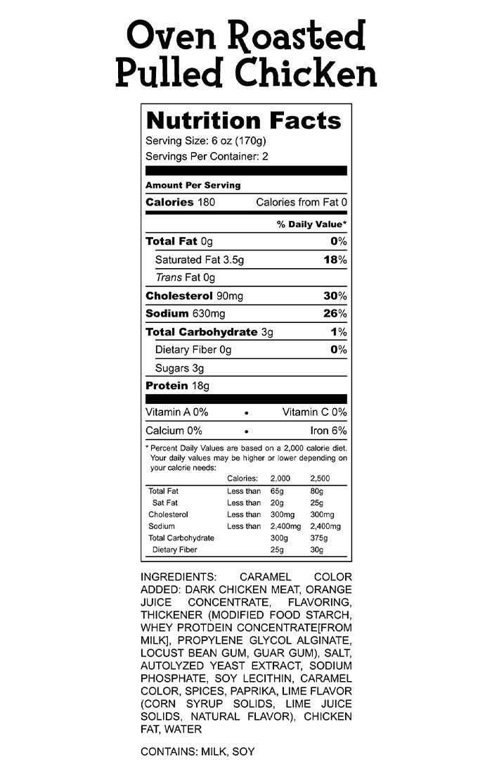 Oven Roasted Pulled Chicken Nutrition Facts