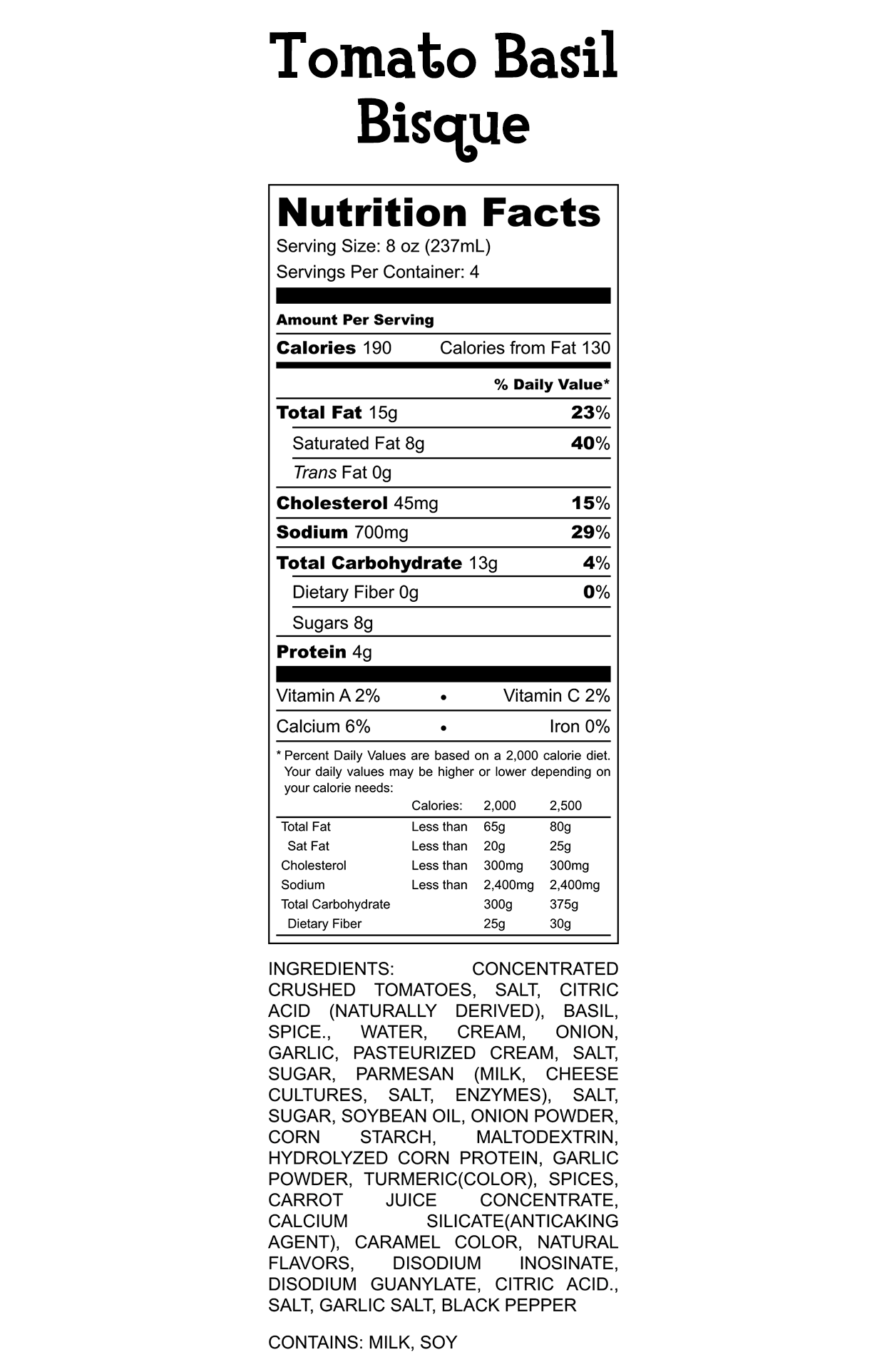 Tomato Basil Bisque Nutrition